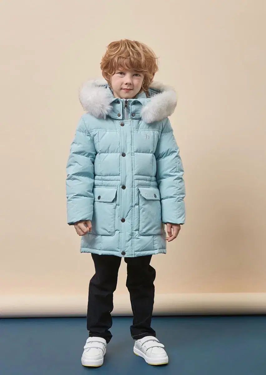 HAZZYS へジス キッズ 子供用 ロング ダウン アウター スカイブルー 110 ドライ完了