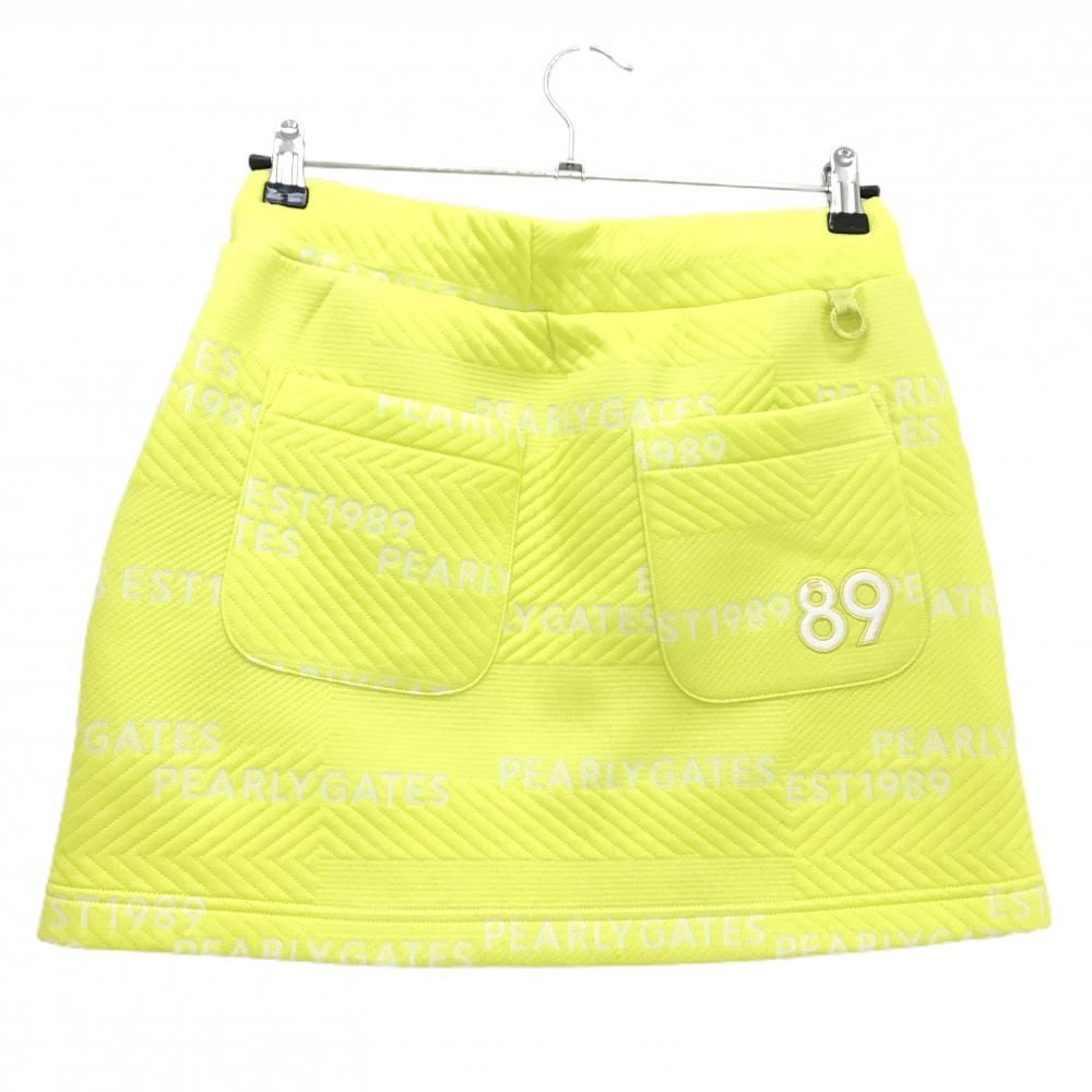 美品】パーリーゲイツ スカート イエロー×白 ロゴ総柄 キルティング風