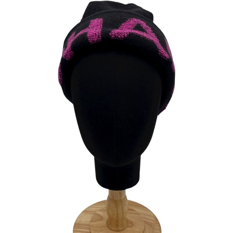 シャネル CHANEL カシミヤ混ロゴニットキャップ ブラック ウール