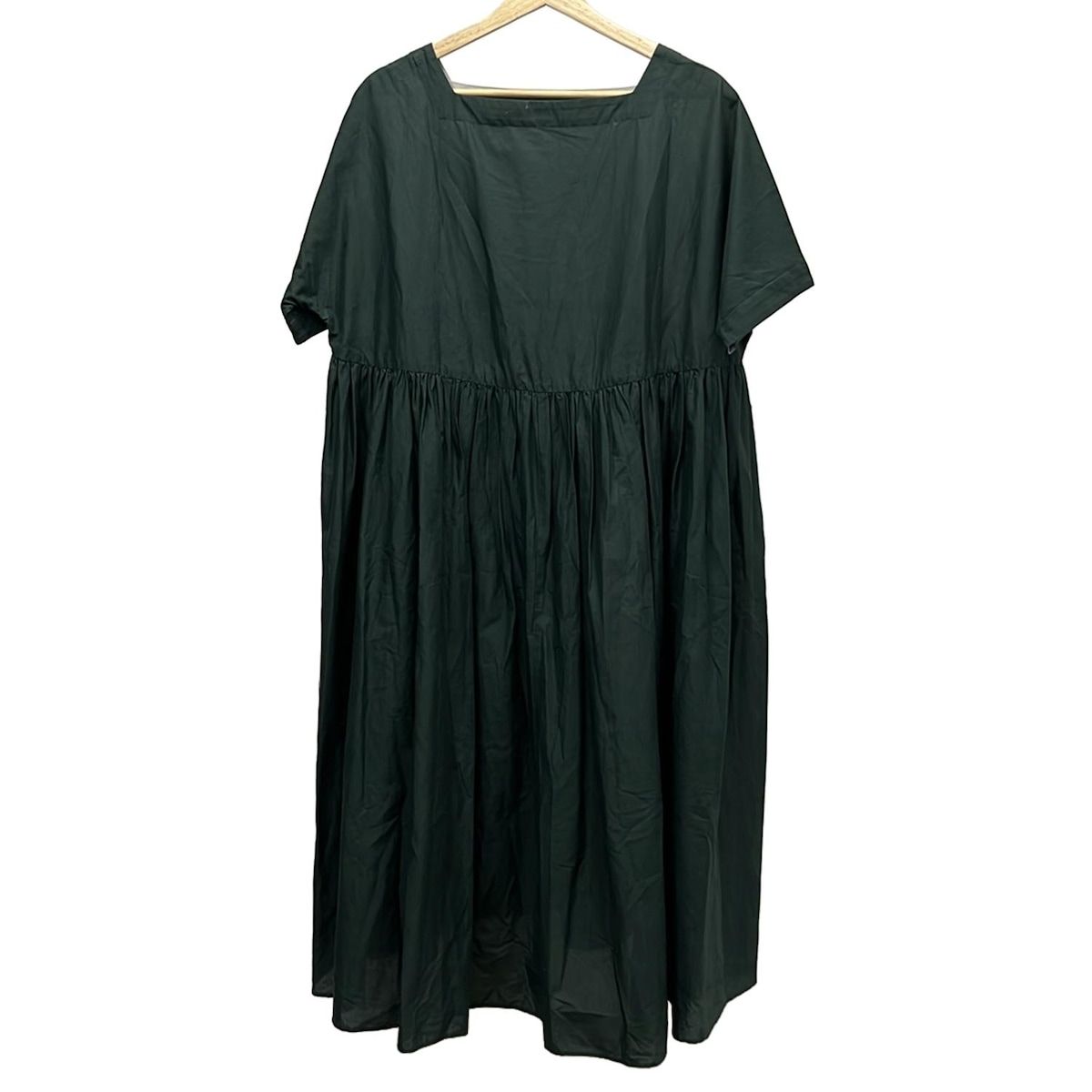 ダーマ ワンピース サイズ2 M レディース - ダークグリーン スクエアネック 半袖 ロング インナーキャミワンピ付き