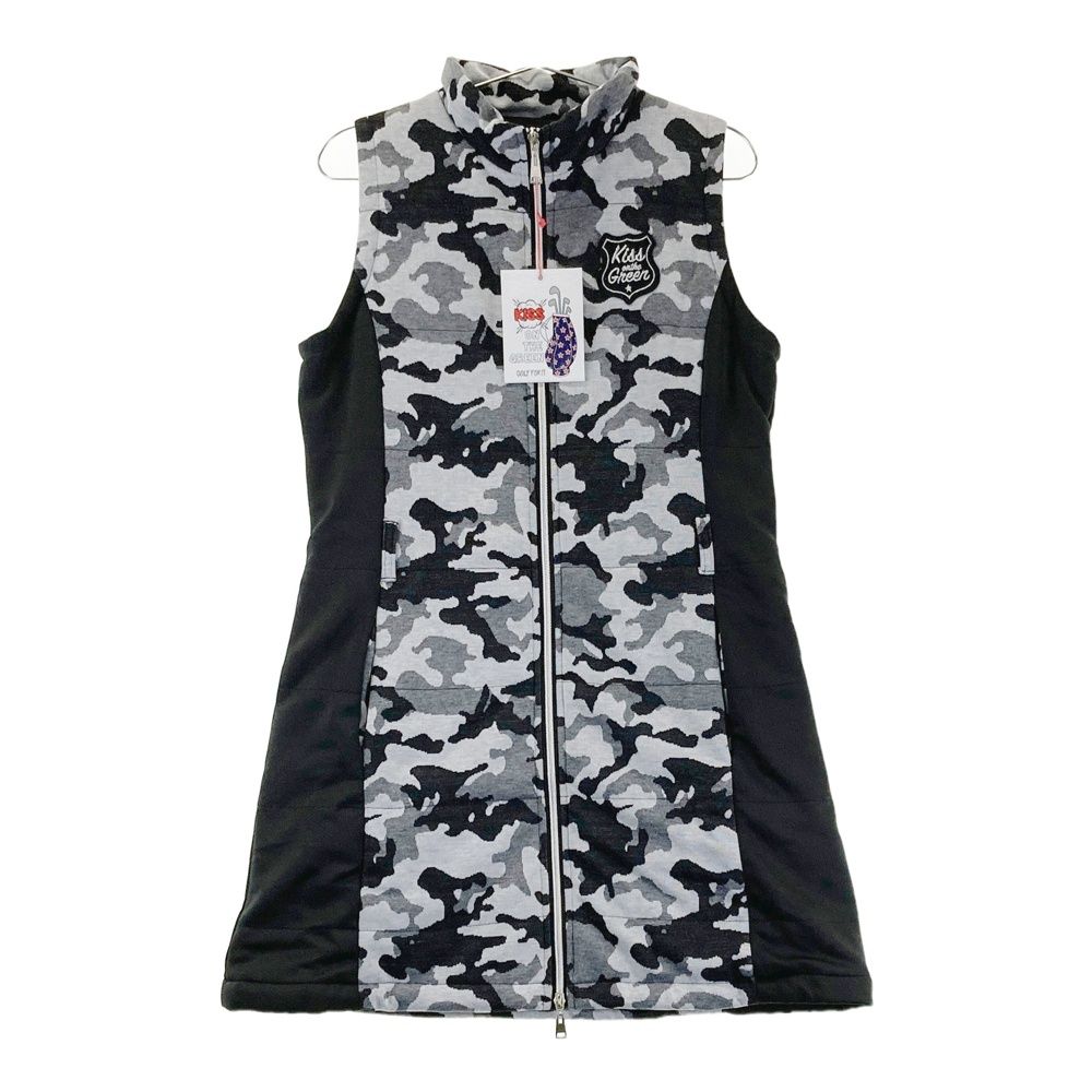 サイズ 3 KISS ON THE GREEN キスオンザグリーン ノースリーブ 中綿 ジップワンピース 迷彩 カモフラ柄 グレー系 ゴルフウェア レディース ストスト