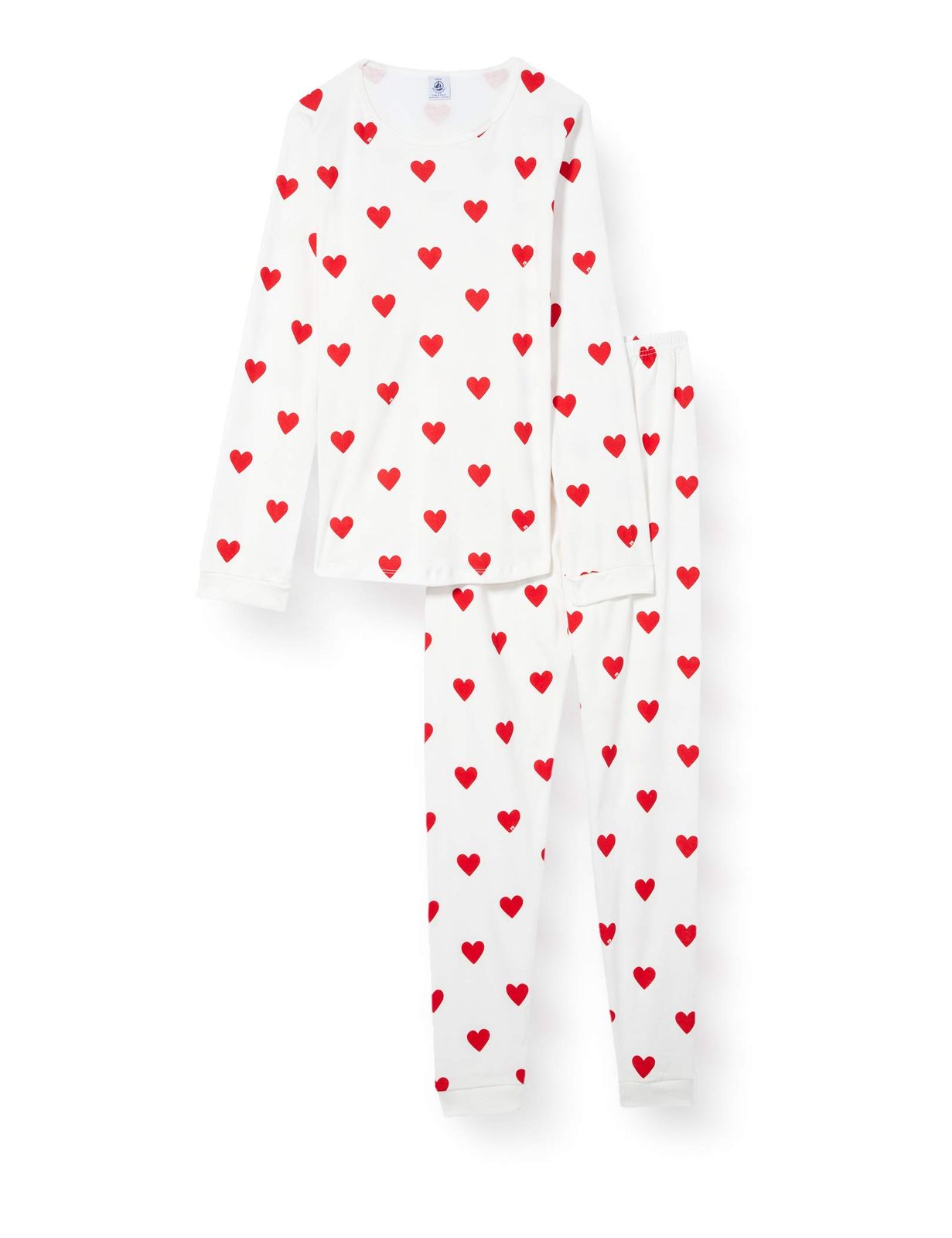 プチバトー プリント 長袖 パジャマ レディース A 00 J 701 LARGE レッド ハート PB 63 600