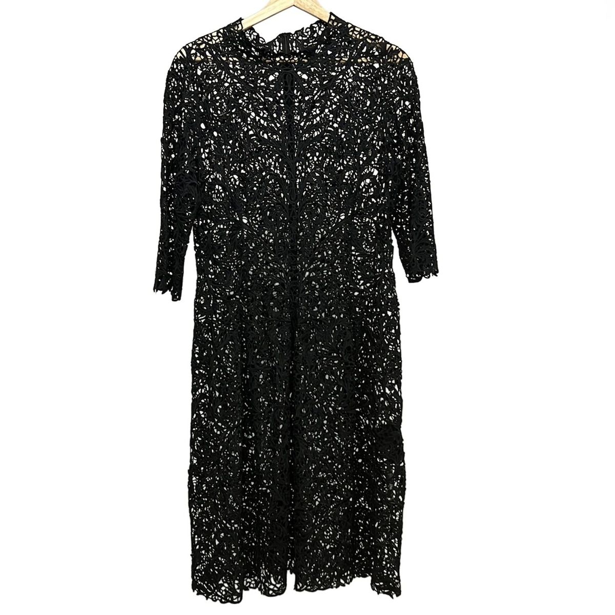 DAMAcollection ダーマ ワンピース サイズ42 L レディース - 黒 クルーネック 半袖 ロング 総レース CHRISCELINコラボ