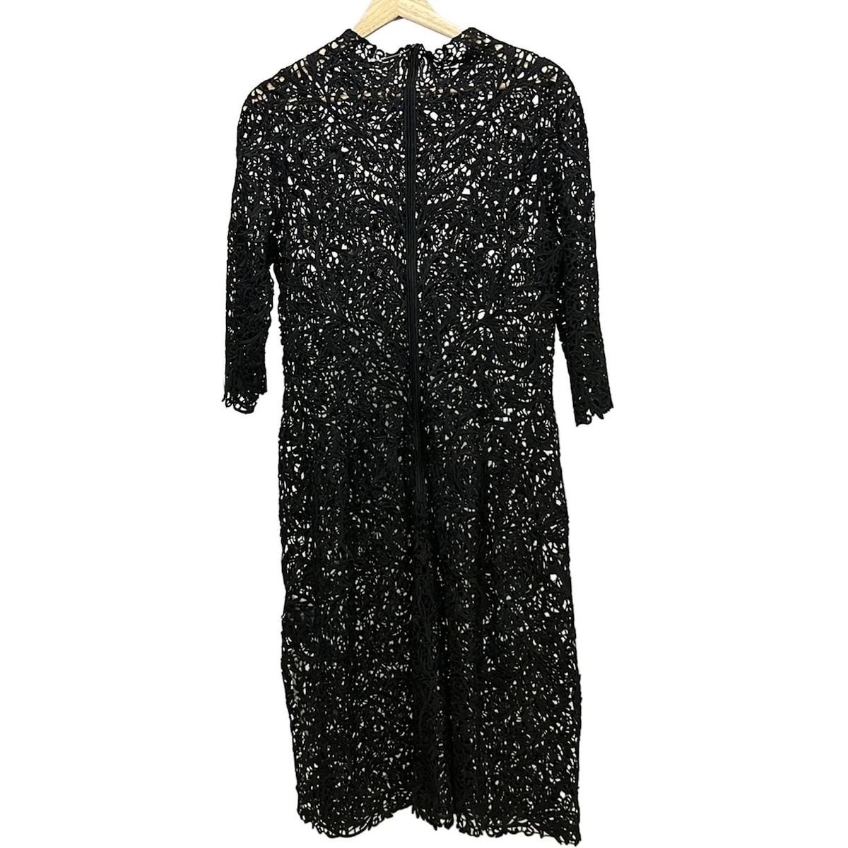 DAMAcollection ダーマ ワンピース サイズ42 L レディース 黒 クルーネック 半袖 ロング 総レース CHRISCELINコラボ