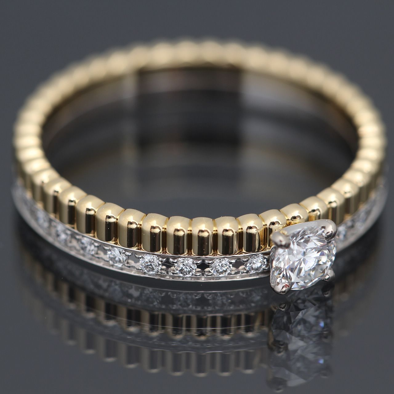 極美品 ブシュロン キャトル ラディアント ダイヤ 0.2ct リング YG #54 
