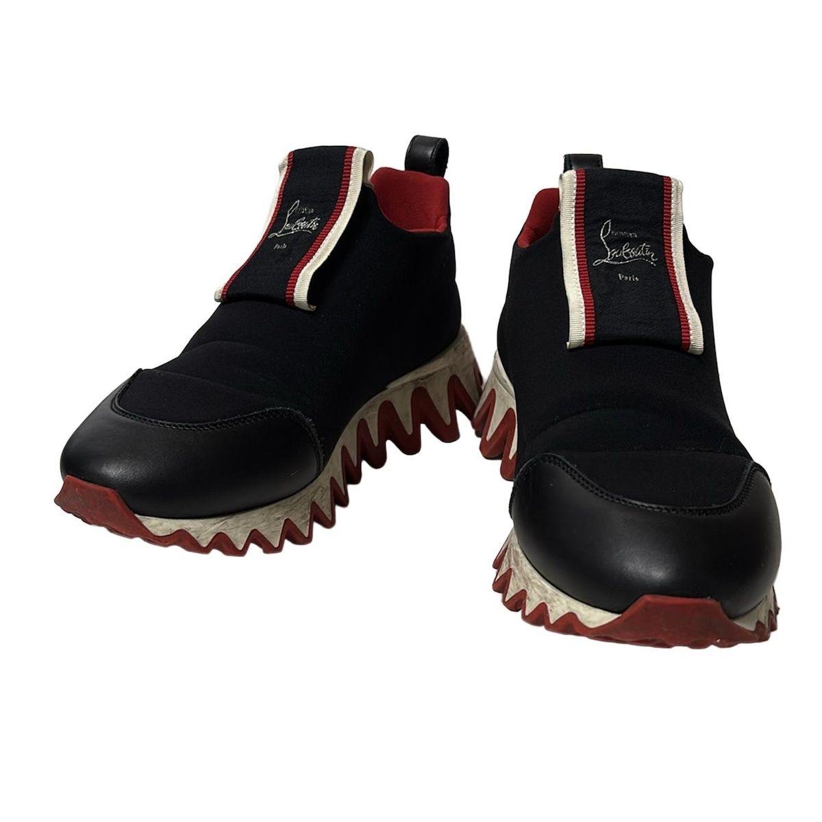 クリスチャンルブタン シューズ 34 レディース - 黒×白×レッド インソール取外し可 レザー