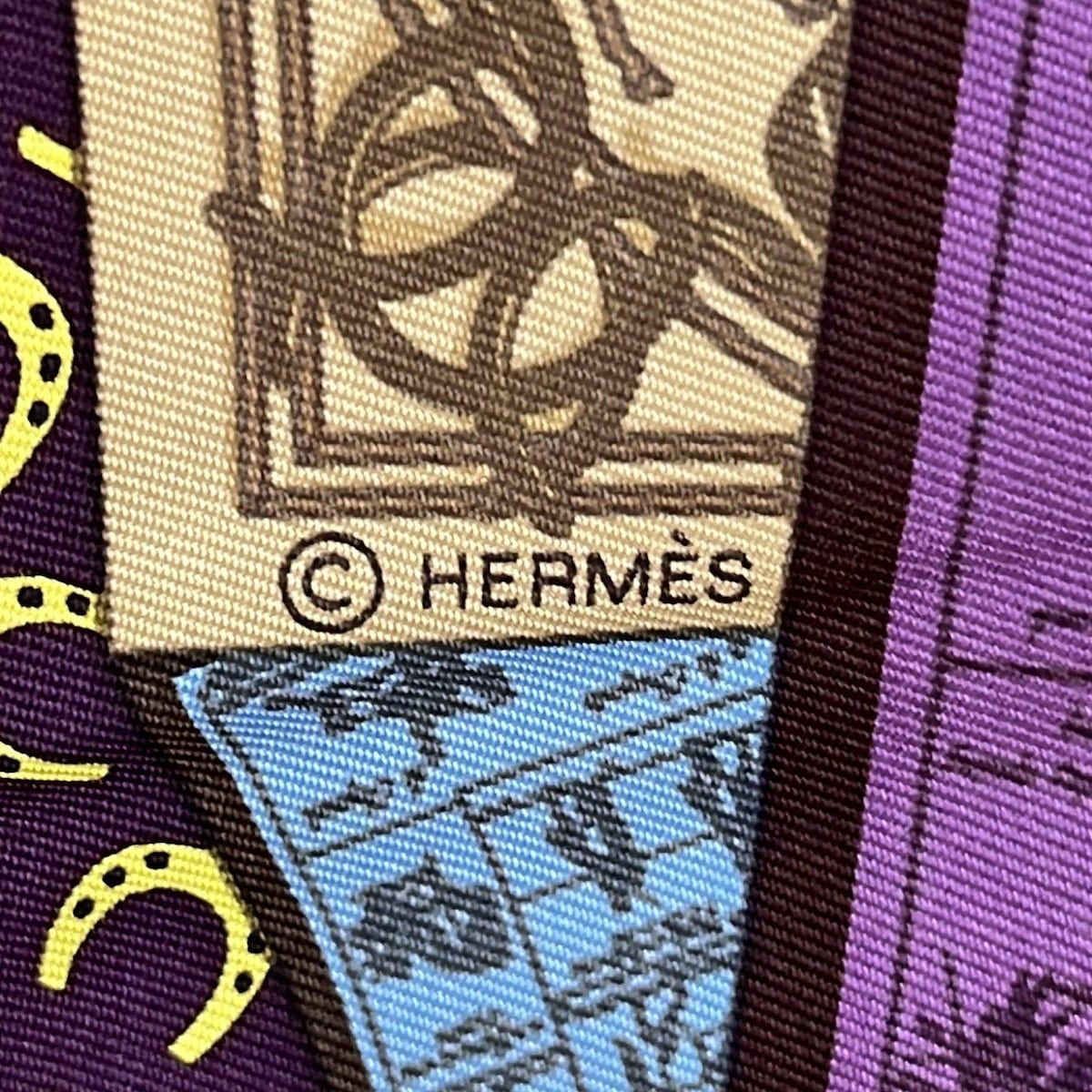 HERMES エルメス スカーフ カレ90 パープル ピンク シャルトリューズ A Cheval sur mon Carre