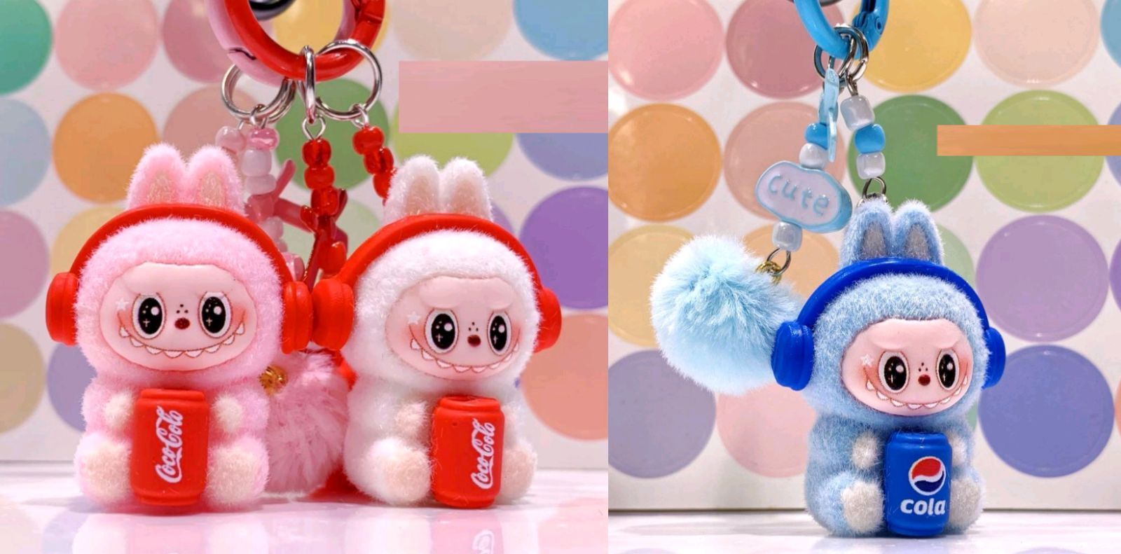 ラブブ ぬいぐるみキーホルダー 5点セット コーラ モコモコポンポン