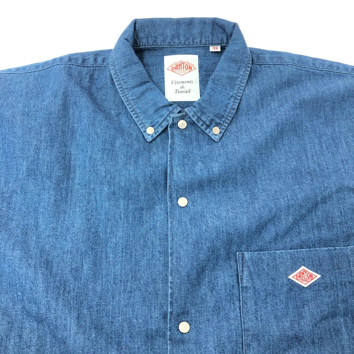 Danton ダントン ショート丈半袖デニムシャツ サイズ:38 ブルー 