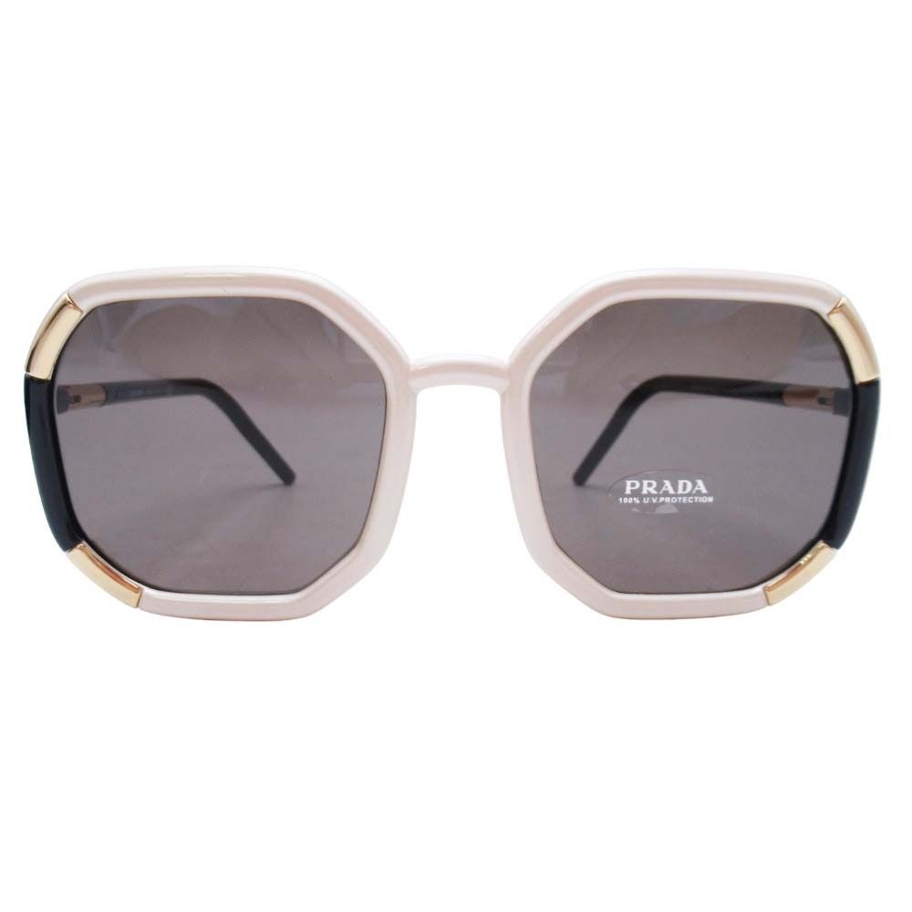 未使用 PRADA プラダ サングラス スクエア オーバーサイズフレーム アイウェア メガネ セルフレーム パールベージュ ブラック ゴールド メンズ レディース 古着  USED
