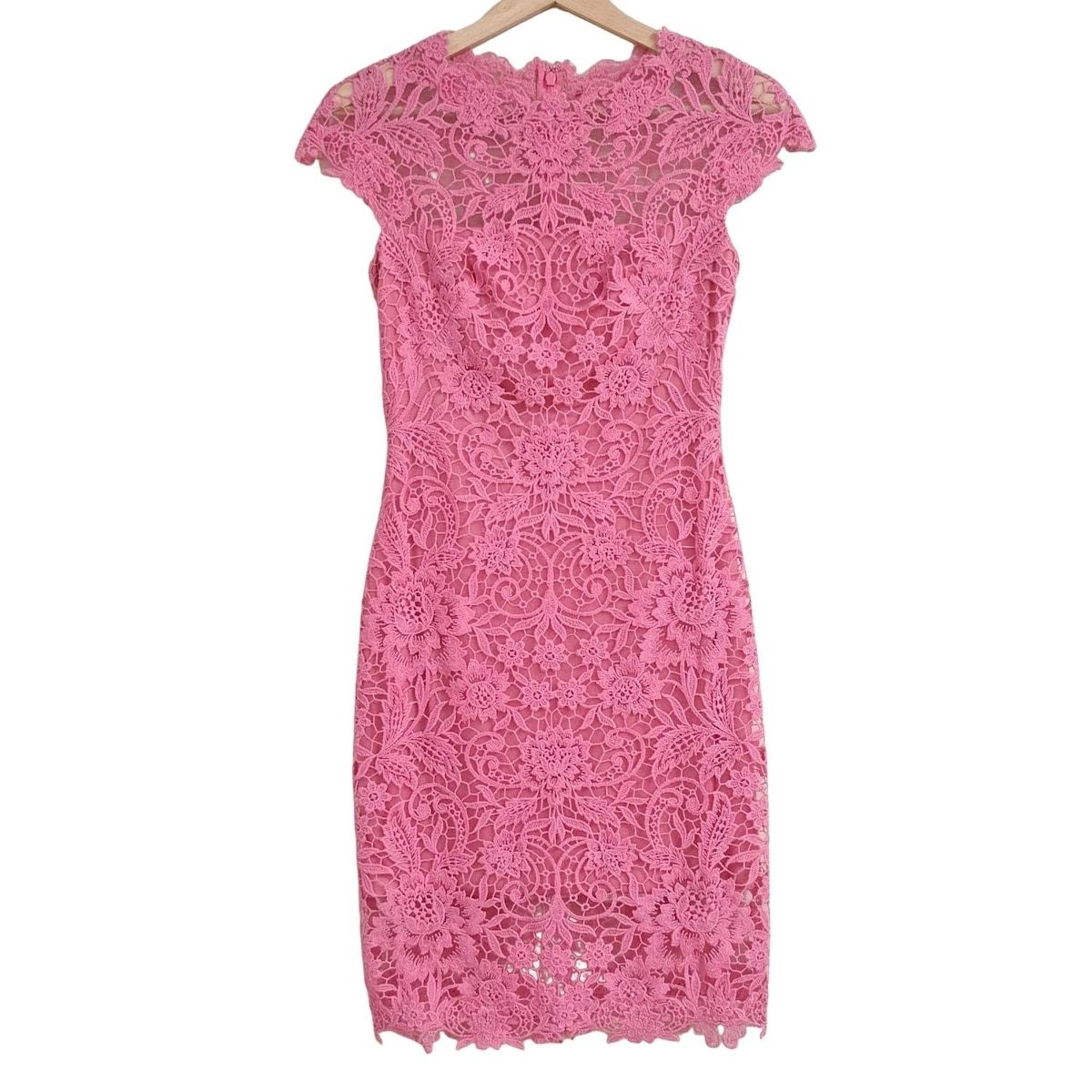 タダシショージ ワンピース サイズ0 XS レディース - ピンク 半袖 ひざ丈 レース