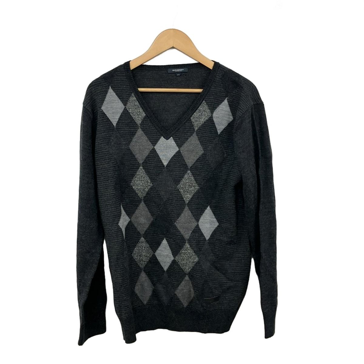 Burberry LONDON バーバリーロンドン 長袖セーター サイズＬＬ XL メンズ グレー アーガイル