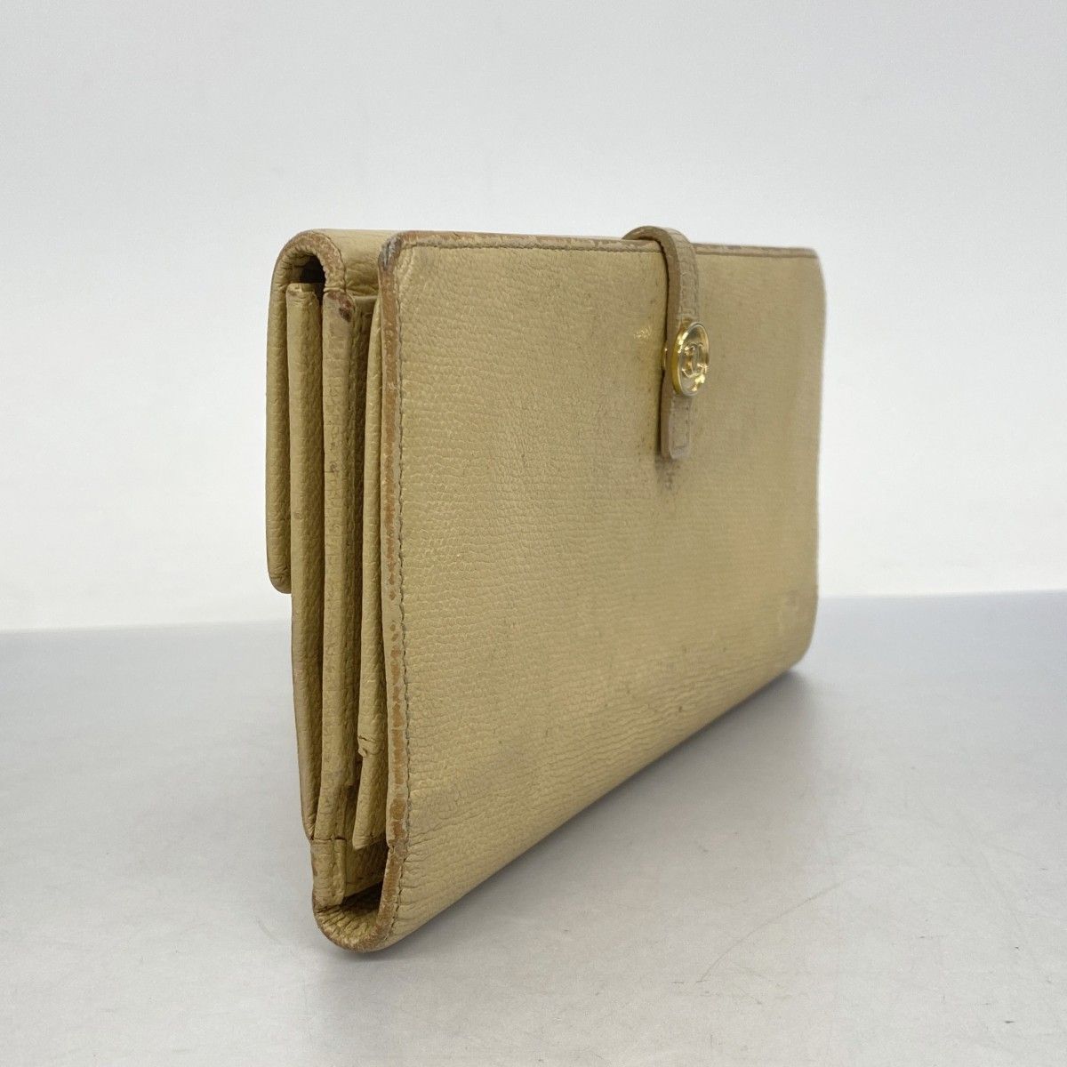 5pa0152】シャネル 長財布 ココボタン レザー ベージュ ゴールド金具