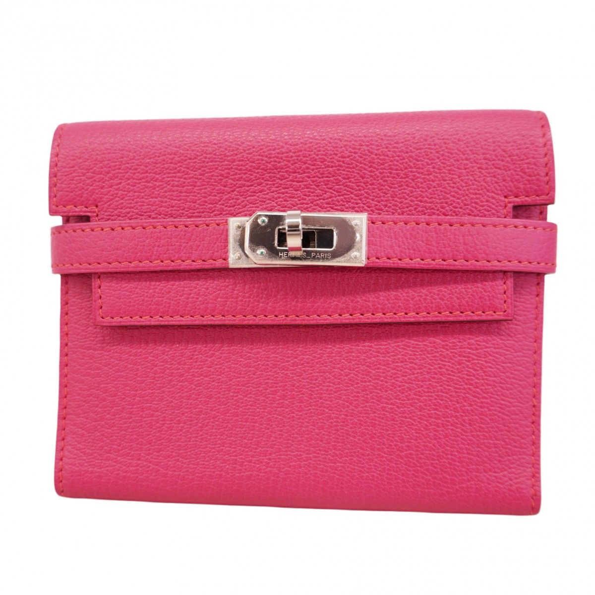 5 pa 0149 h エルメス 三つ折り財布 ケリーウォレットコンパクト シェブルミゾル ローズディリアン シルバー金具 L刻印 レディース