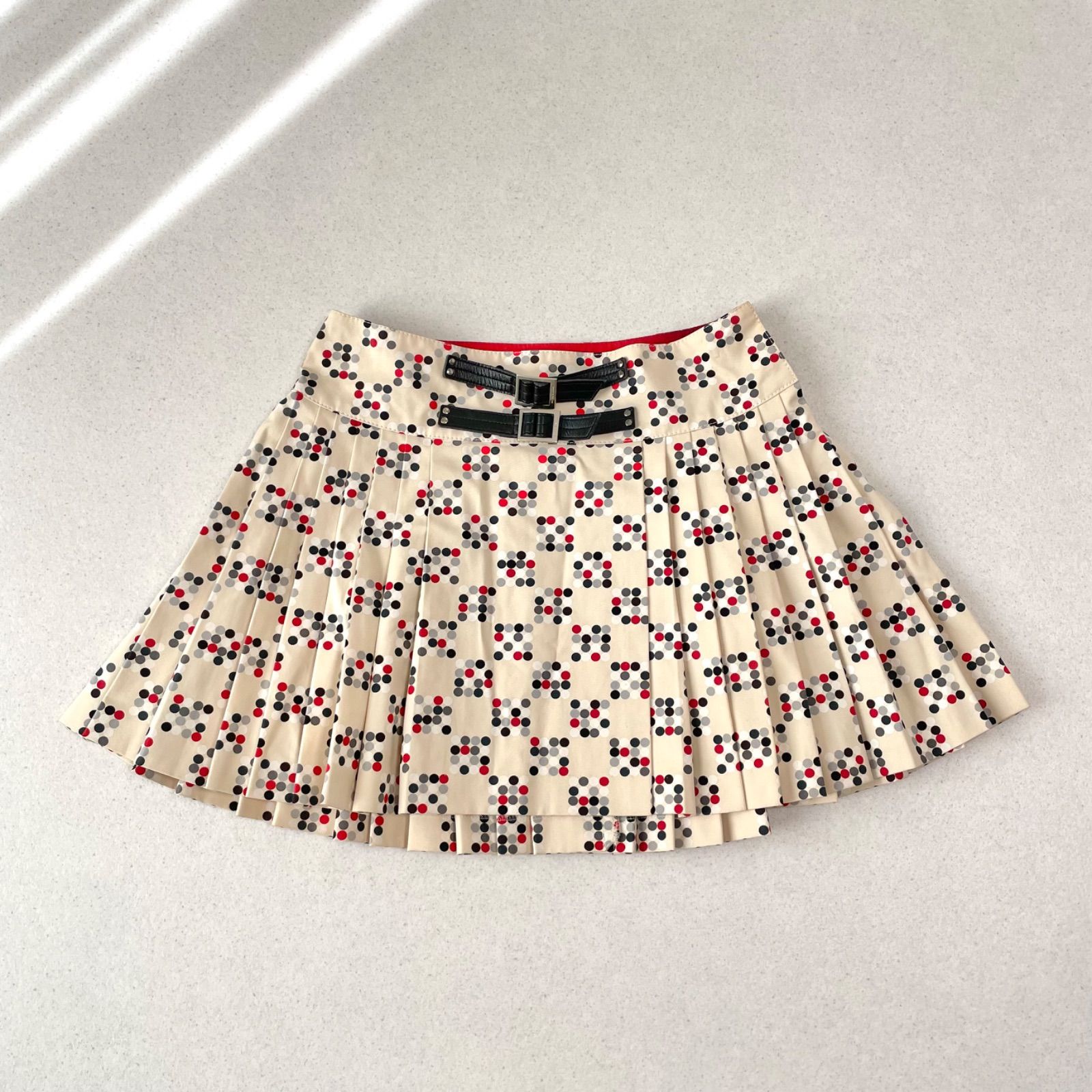 BLUE LABEL バーバリーブルーレーベル Y 2 K 平成ギャル ドット柄 牛革ベルトプリーツ ミニスカート