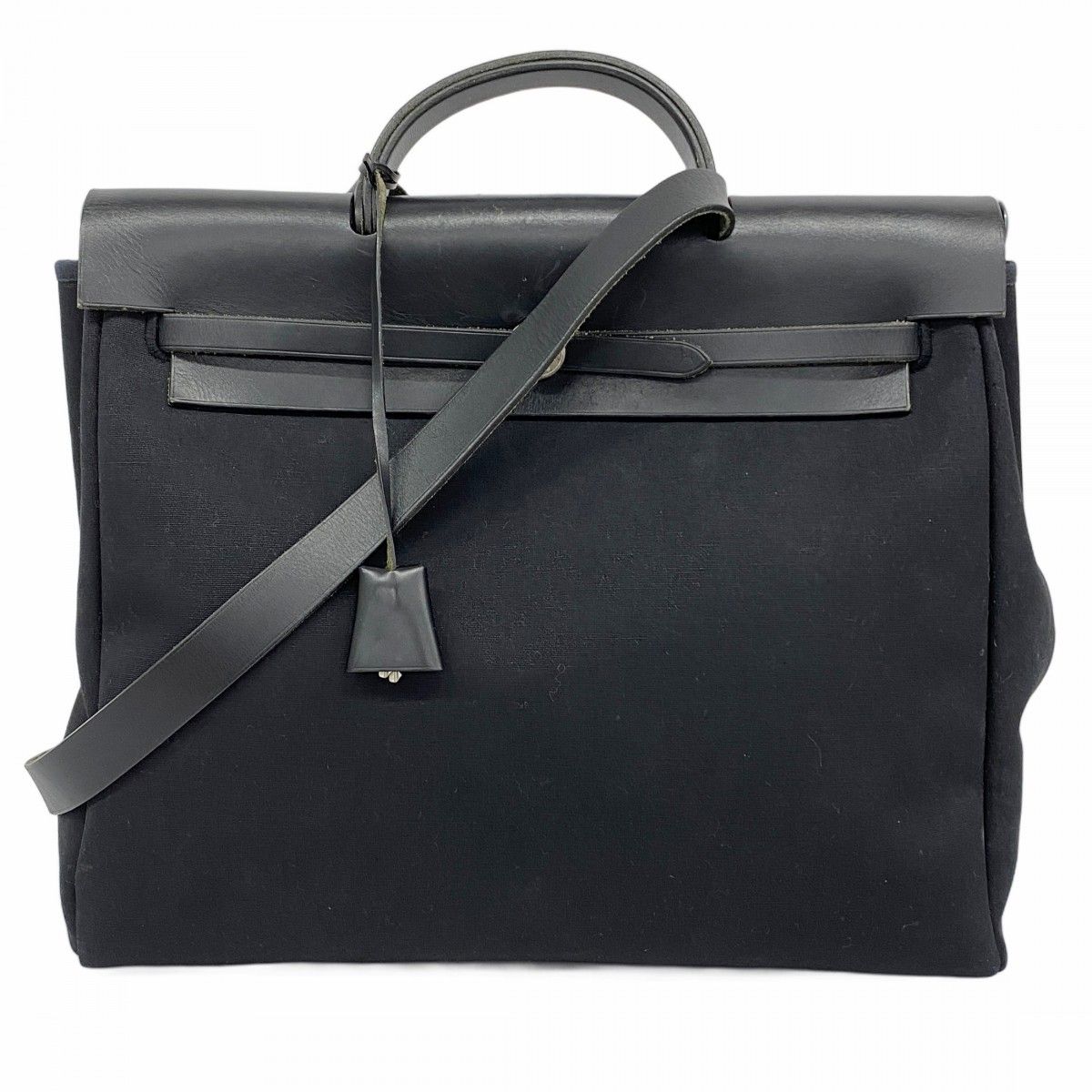 5 pa 0332 エルメス ハンドバッグ エールバッグMM トワルアッシュ ブラック シルバー金具 C刻印 2 wayバッグ レディース