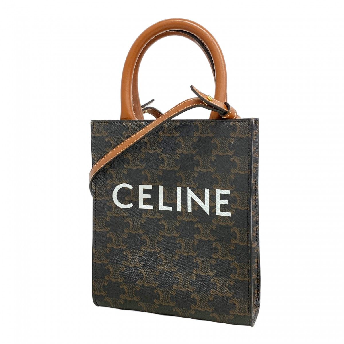 5 pa 0368 h セリーヌ ハンドバッグ トリオンフ PVC ブラウン ゴールド金具 2 wayバッグ レディース