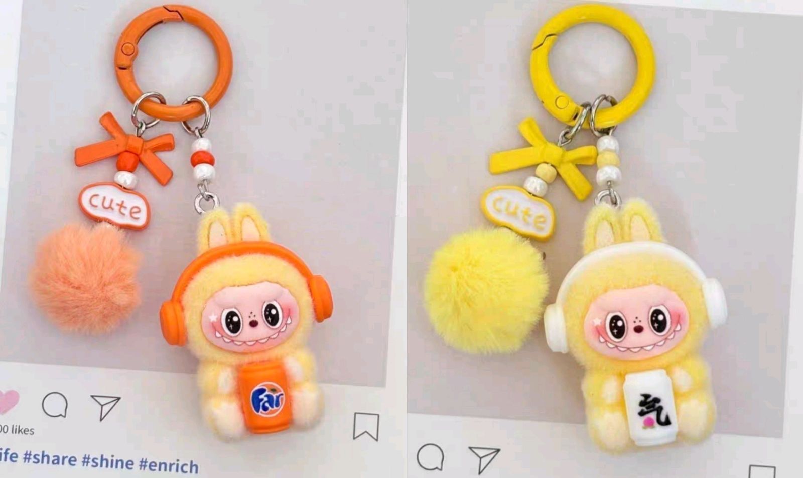 LABUBU ラブブ ぬいぐるみキーホルダー 2点セット モコモコポンポン