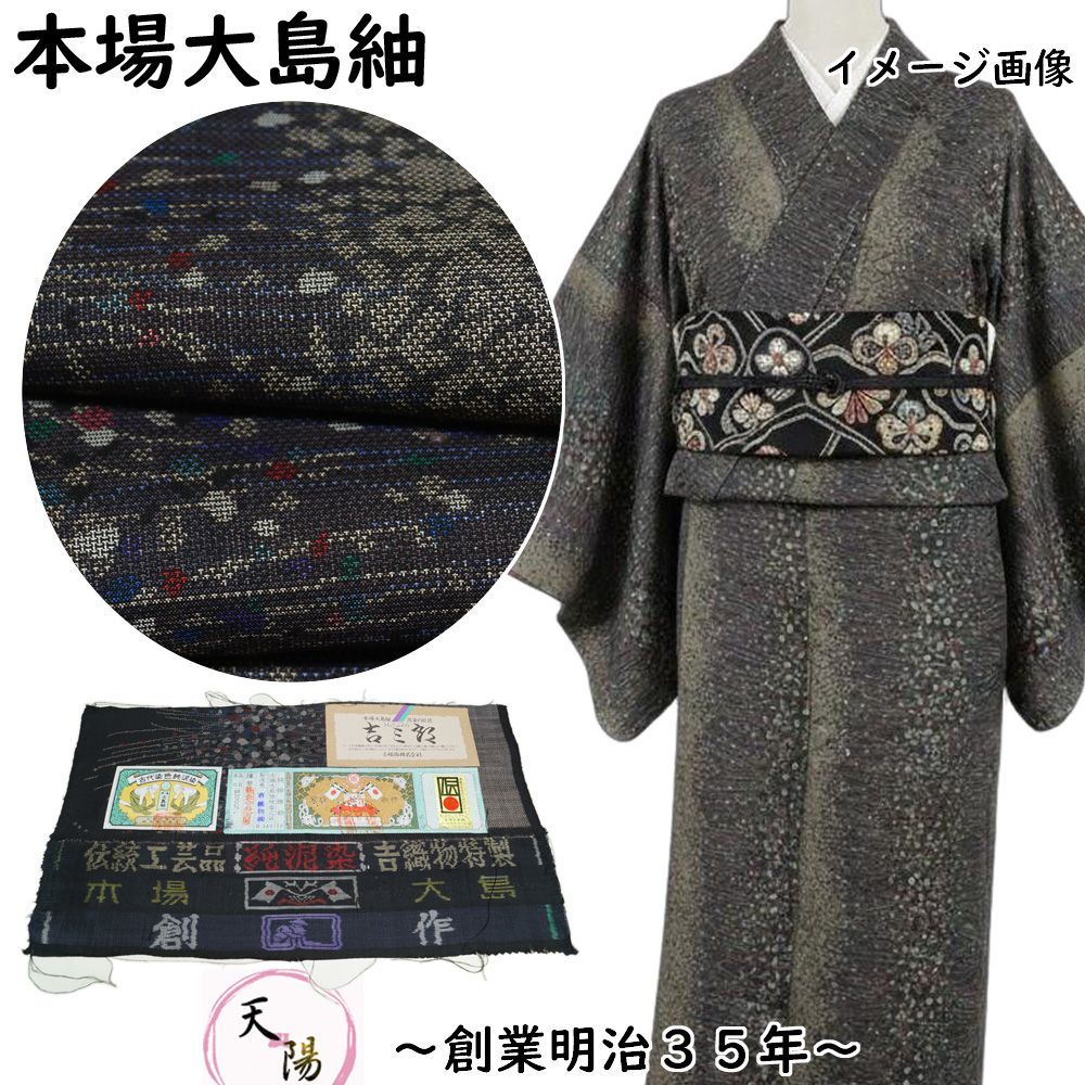 本場大島紬 吉三郎 吉織物 純泥染 大島紬 未使用品 9マルキ 証紙付き S