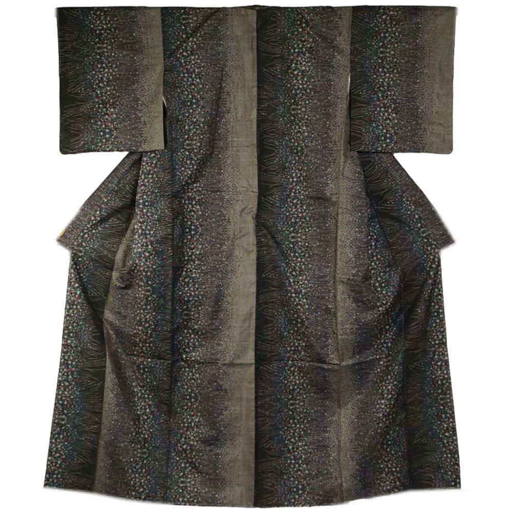 本場大島紬 吉三郎 吉織物 純泥染 大島紬 9マルキ 証紙付き Sサイズ 夜明けの草原 紬 大島 泥染 泥大島 伝統的 リサイクル着物 リサイクル紬 正絹 リユース 紬着物 カジュアル