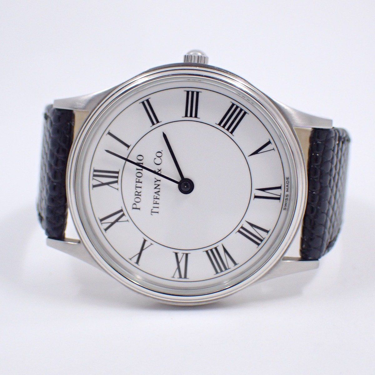 ティファニー ポートフォリオ クォーツ メンズ 腕時計 白文字盤 純正革