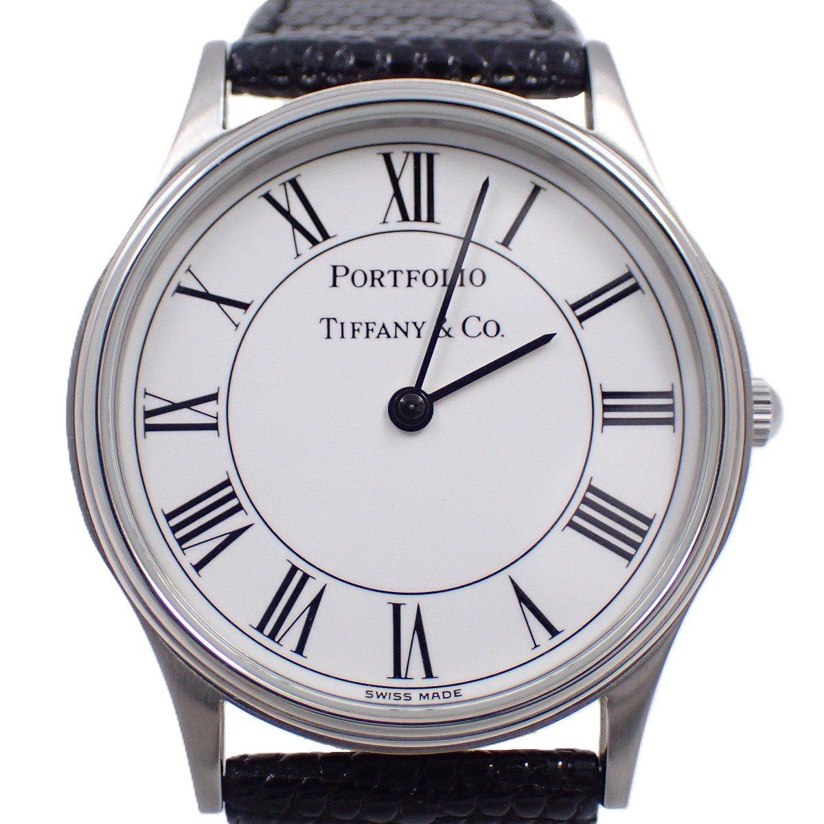 ティファニー ポートフォリオ クォーツ メンズ 腕時計 白文字盤 純正革