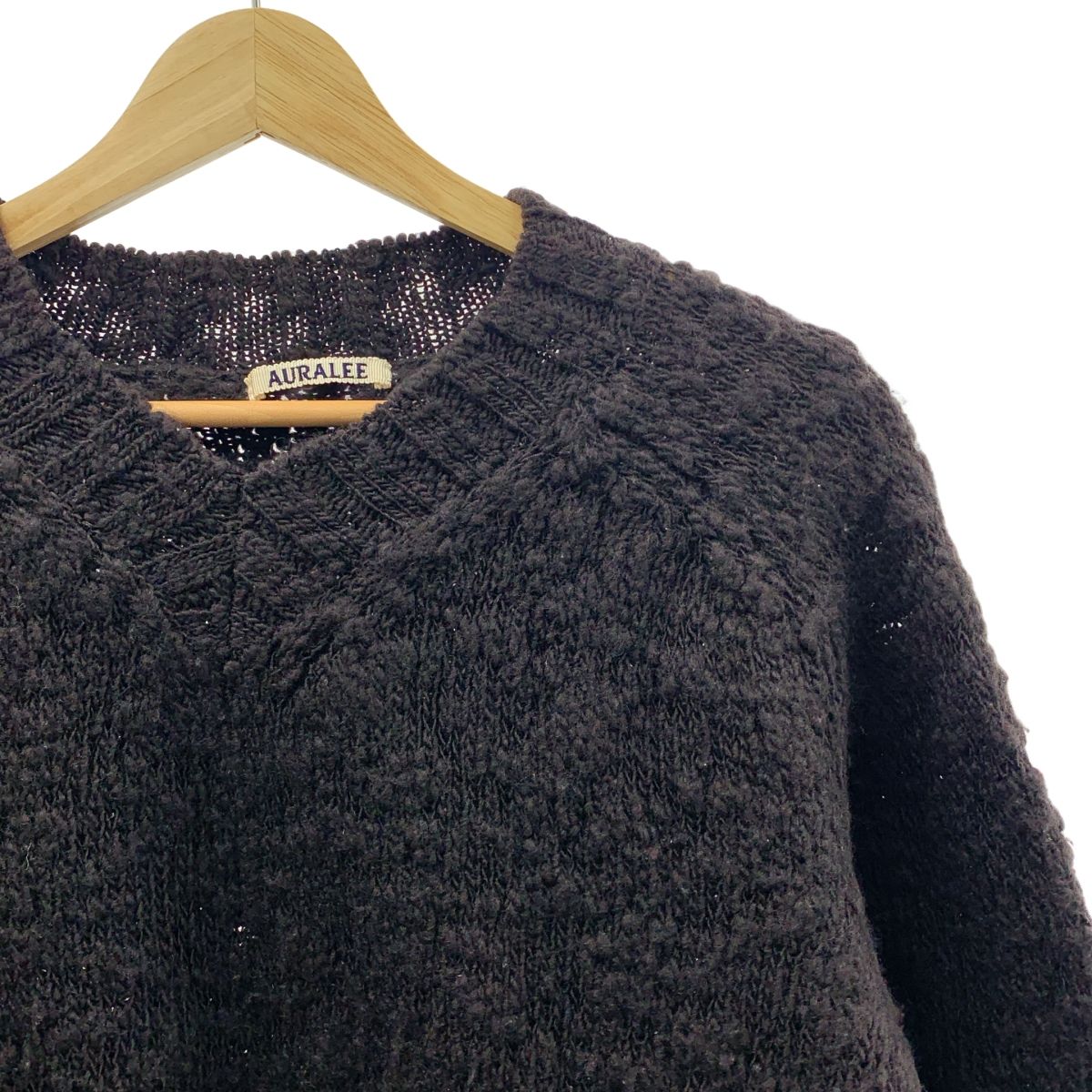 AURALEE オーラリー WOOL SLUB KNIT V-NECK P O ウールスラブ Vネックニット 3 ダークブラウン メンズ