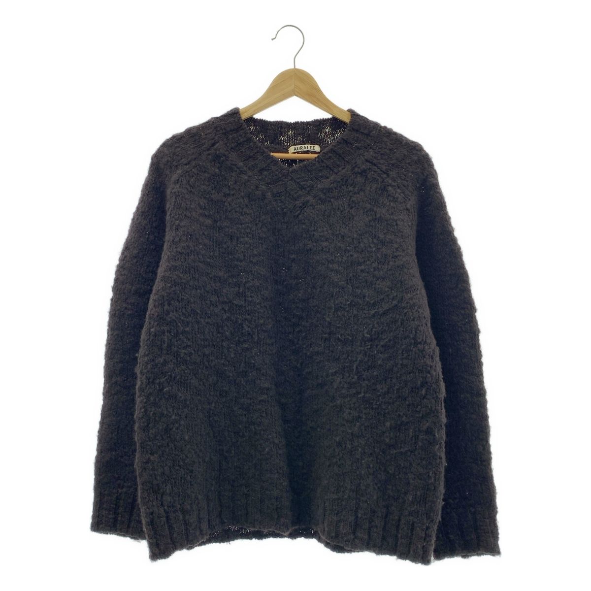 AURALEE オーラリー WOOL SLUB KNIT V-NECK P O ウールスラブ Vネックニット 3 ダークブラウン メンズ
