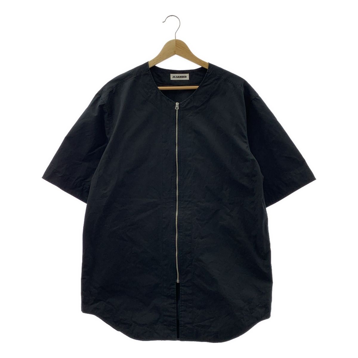 JIL SANDER ジルサンダー コットン ノー ジップアップ 半袖シャツ 46 ブラック メンズ