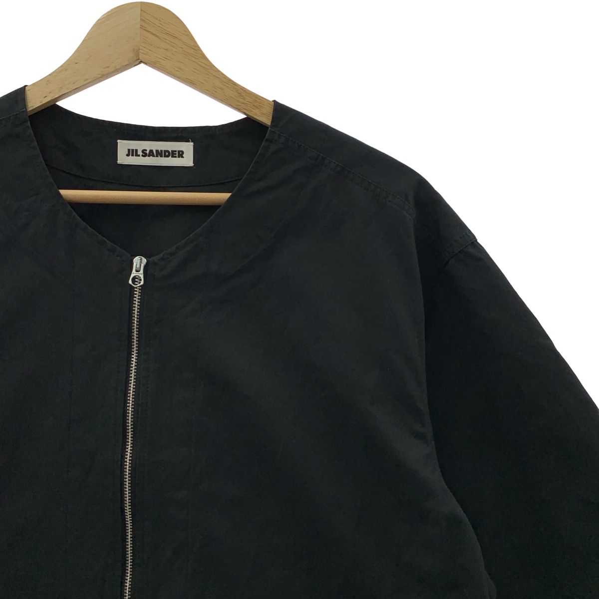 JIL SANDER ジルサンダー コットン ノー ジップアップ 半袖シャツ 46 ブラック メンズ
