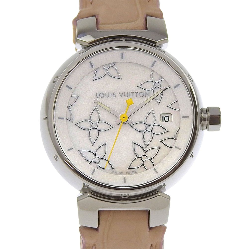 LOUIS VUITTON ルイ ヴィトン タンブール Q 121 C ステンレススチール×アリゲーター クオーツ アナログ表示 レディース ホワイトシェル文字盤 腕時計