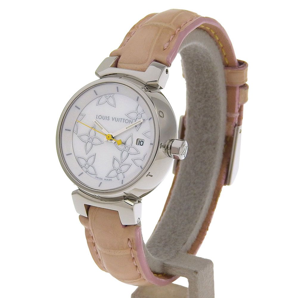 LOUIS VUITTON ルイ ヴィトン タンブール Q 121 C ステンレススチール×アリゲーター クオーツ アナログ表示 レディース ホワイトシェル文字盤 腕時計