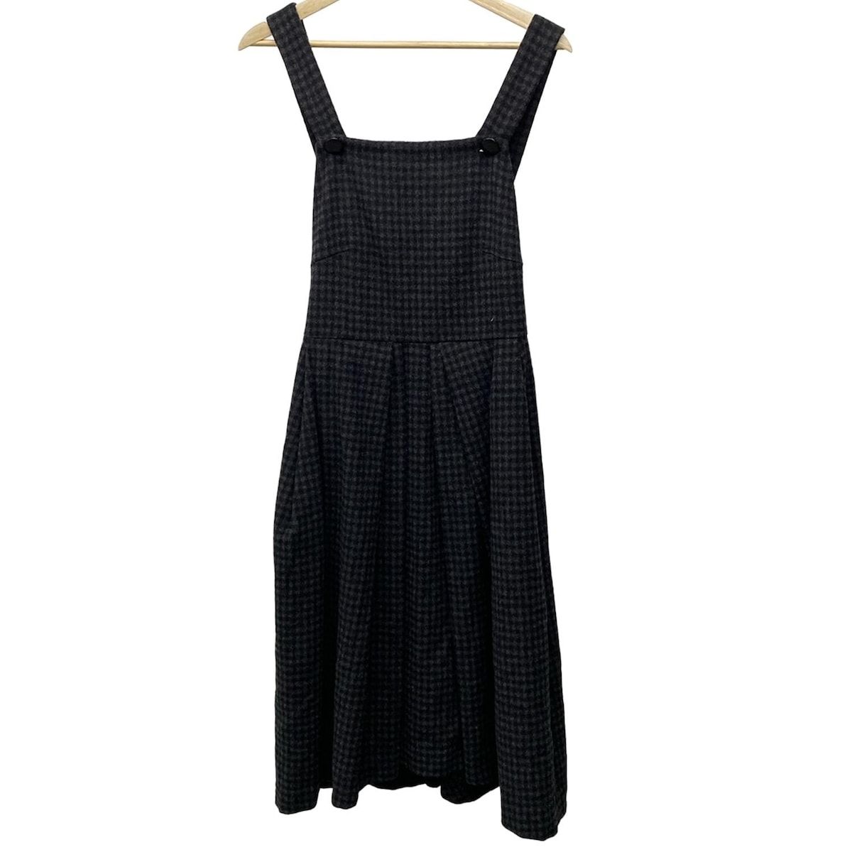 セブンテン バイミホカワヒト ワンピース サイズS レディース - 黒×ダークグレー キャミワンピ ロング チェック柄