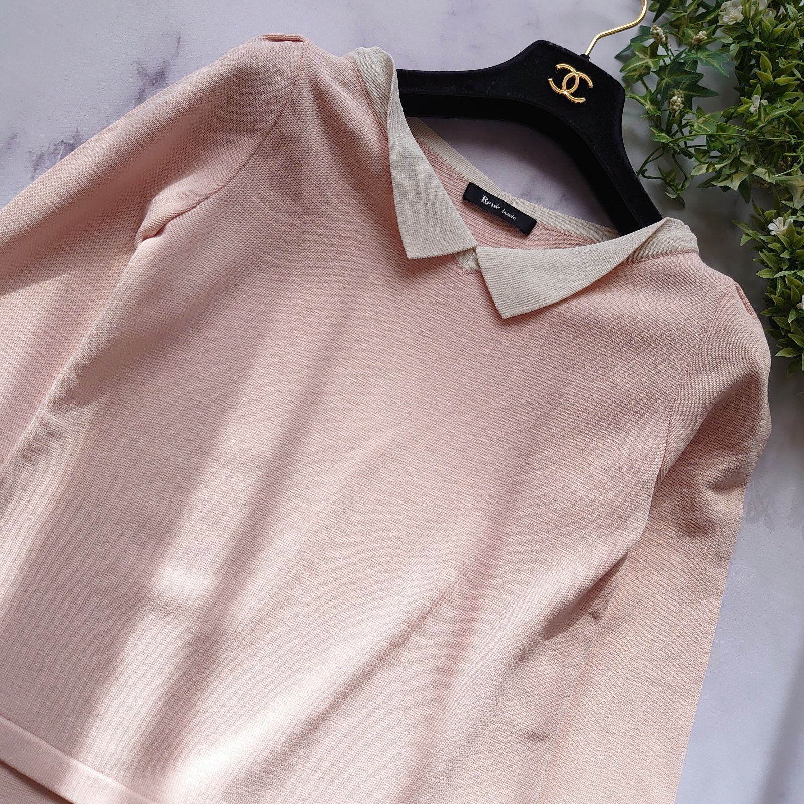 近年モデル ルネ 長袖ブラウス ニット バイカラー 襟 ピンク 34 S