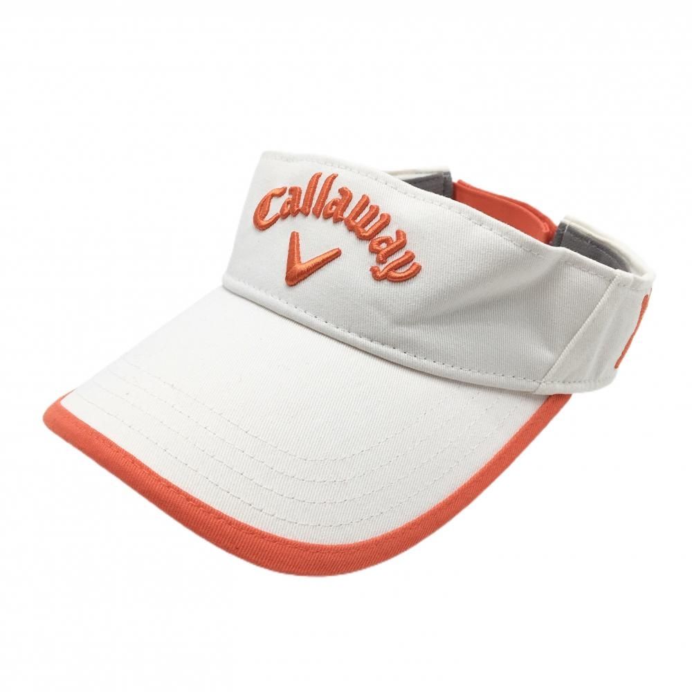 キャロウェイ サンバイザー 白×オレンジ ベア刺しゅう コットン100