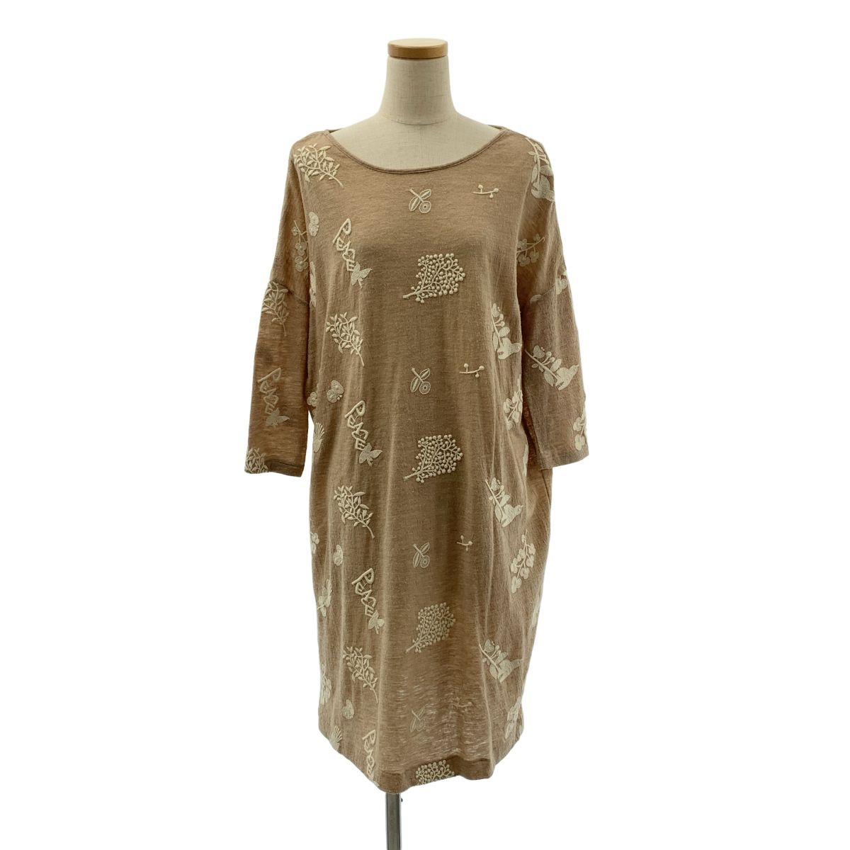 mina perhonen ミナペルホネン forest parade ウール エンブロイダリー ワンピース 38 ベージュ ブラウン レディース