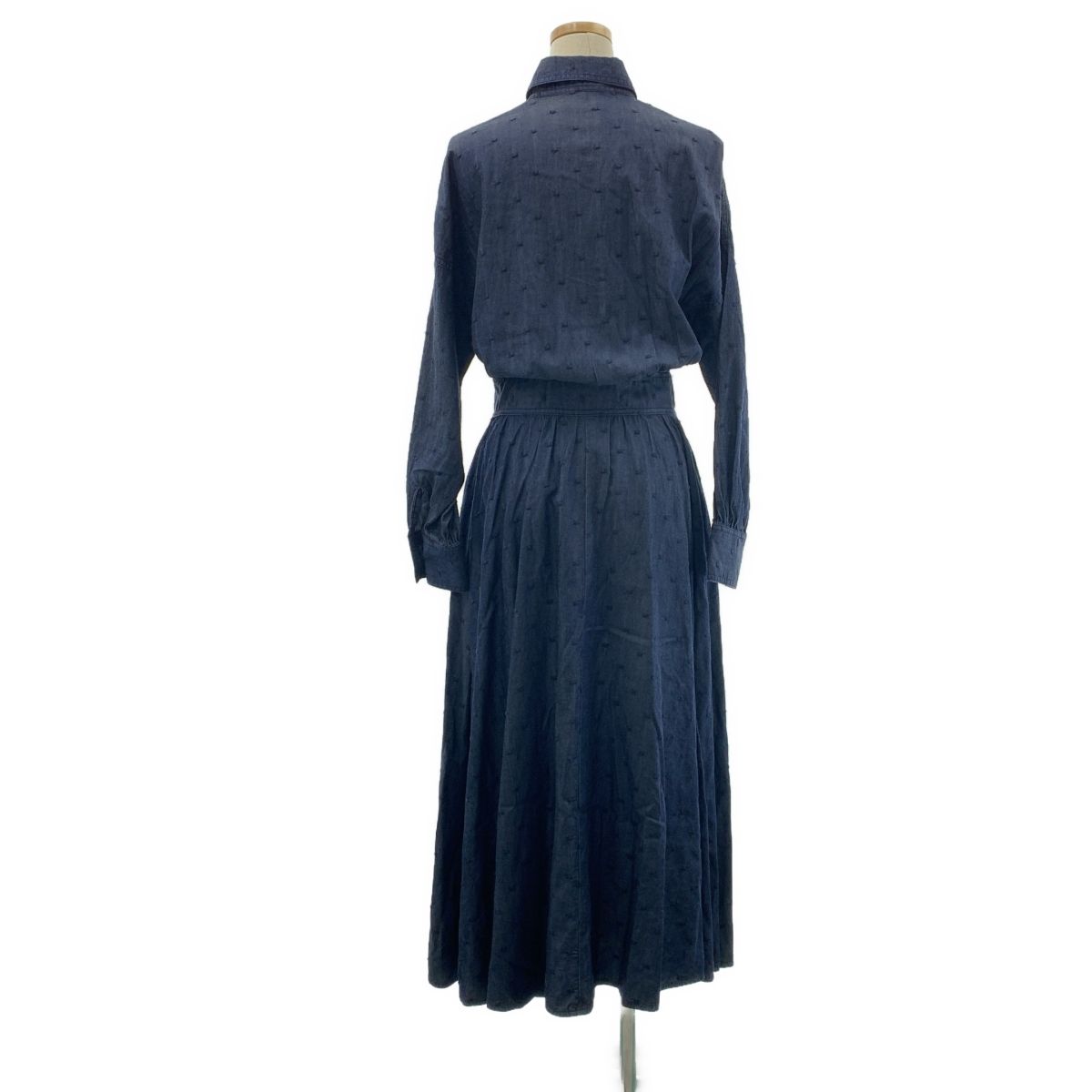 SINME / シンメ | ドット デニム ロング シャツワンピース | S