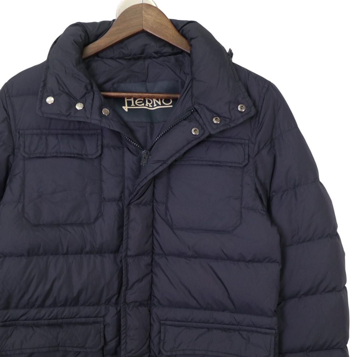 人気】HERNO ヘルノ ダウンジャケット コート 42 ネイビー フェザー