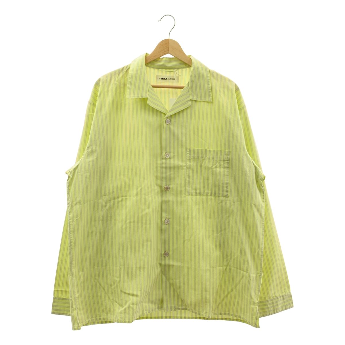 AURALEE オーラリー × TEKLA COTTON POPLIN ー PYJAMAS SHIRT ストライプ シャツ L イエロー グレー メンズ