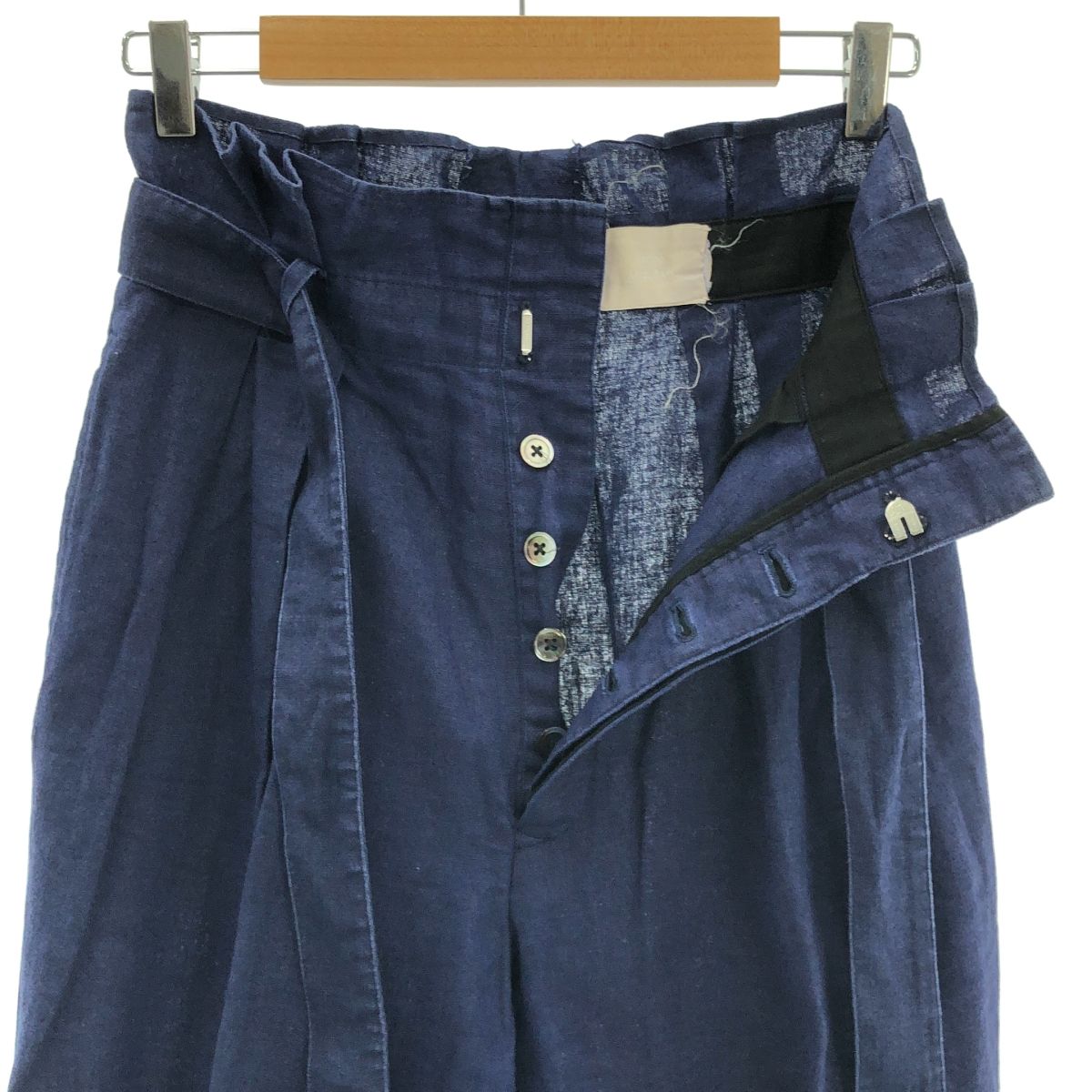 JUN MIKAMI JUN MIKAMI リネン ハイウエスト パンツ ネイビー ハイ  