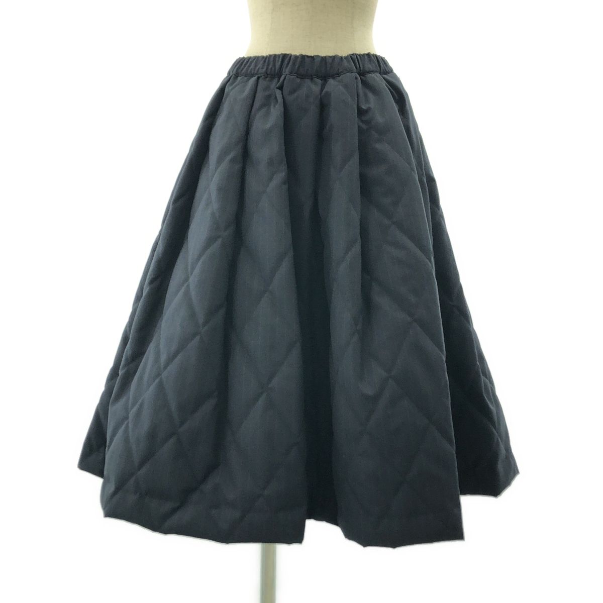 BLACK COMME des GARCONS ブラックコムデギャルソン 2025 AW ストライプ 変形 立体 ドローストリング ボリューム スカート XS ネイビー レディース