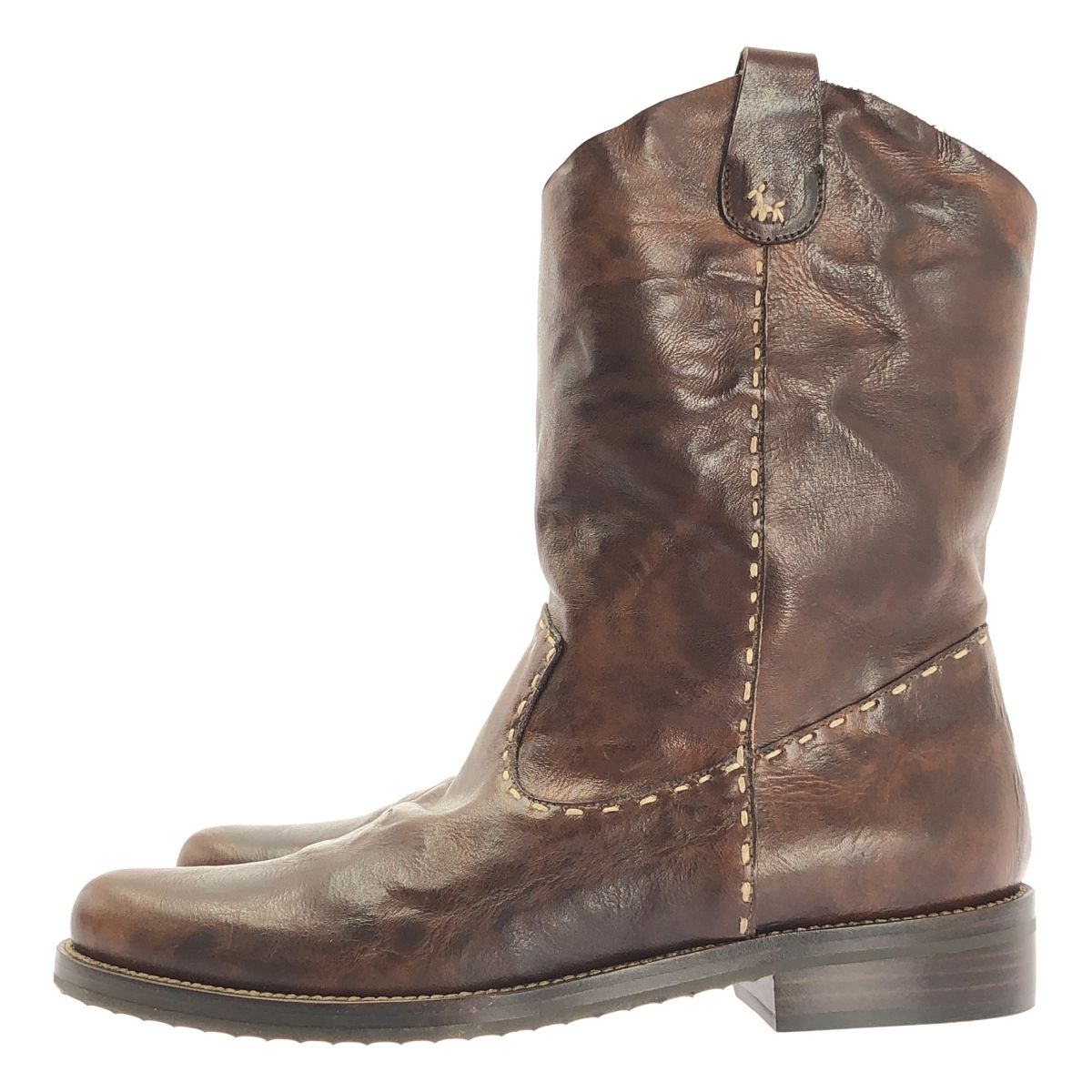 Henry Cuir アンリークイール レザー ラウンドトゥ ステッチ ウエスタン ブーツ 36 ブラウン レディース