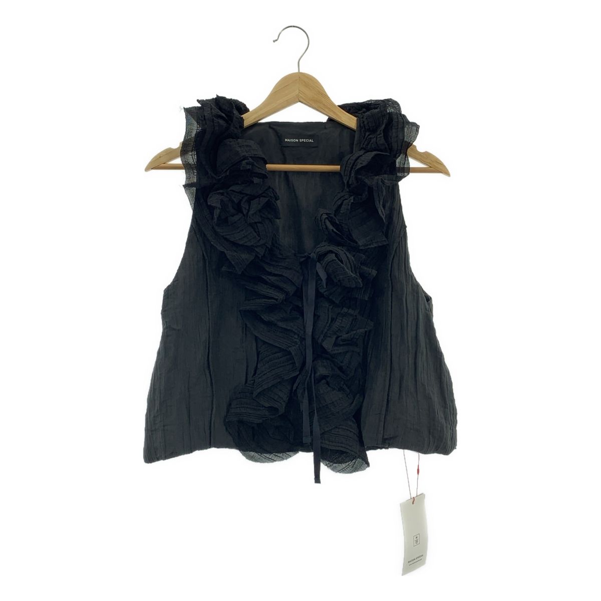 Maison Special メゾン Washer Ruffle Tops ワッフル ノースリーブ トップス F ブラック レディース