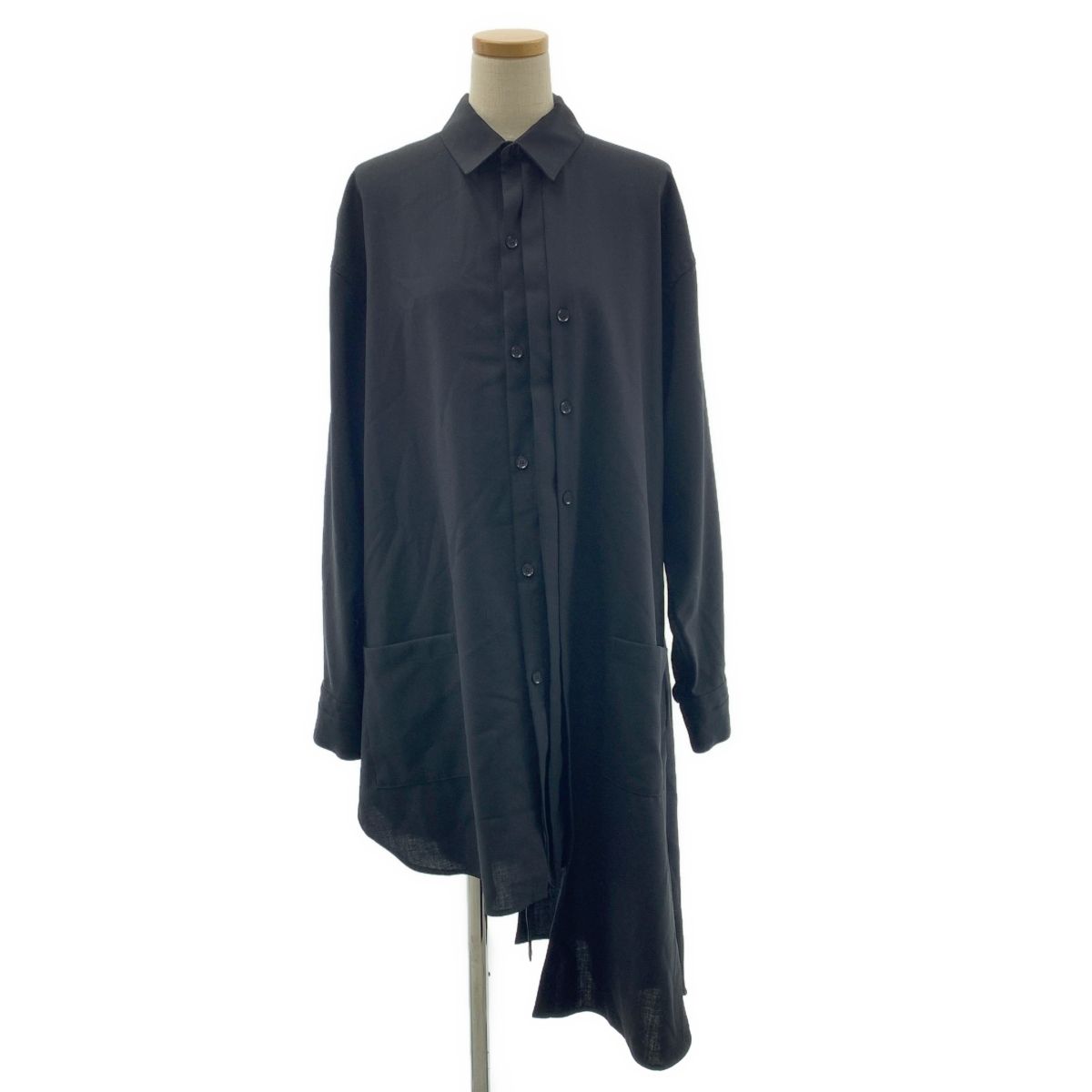 Yohji Yamamoto FEMME ヨウジヤマモトファム 2025 SS WOOL PLEATED BLOUSE オーバーシルエット ロングシャツ ジャケット 1 ブラック レディース