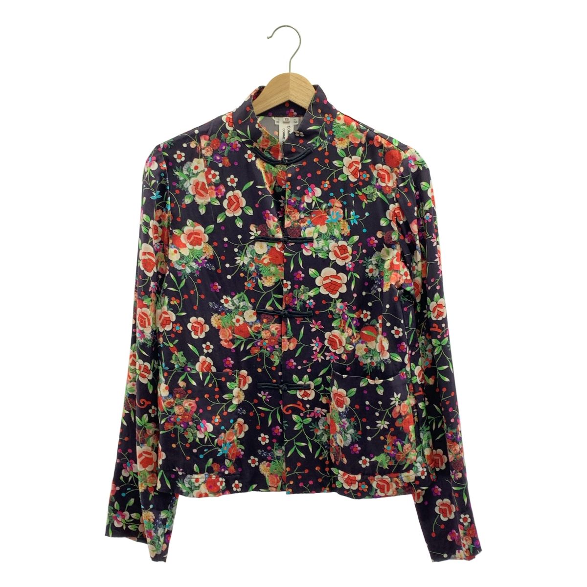 COMME des GARCONS コムコム 2020 SS 洗い加工 シルク プリント チャイナ シャツ XS マルチ レディース