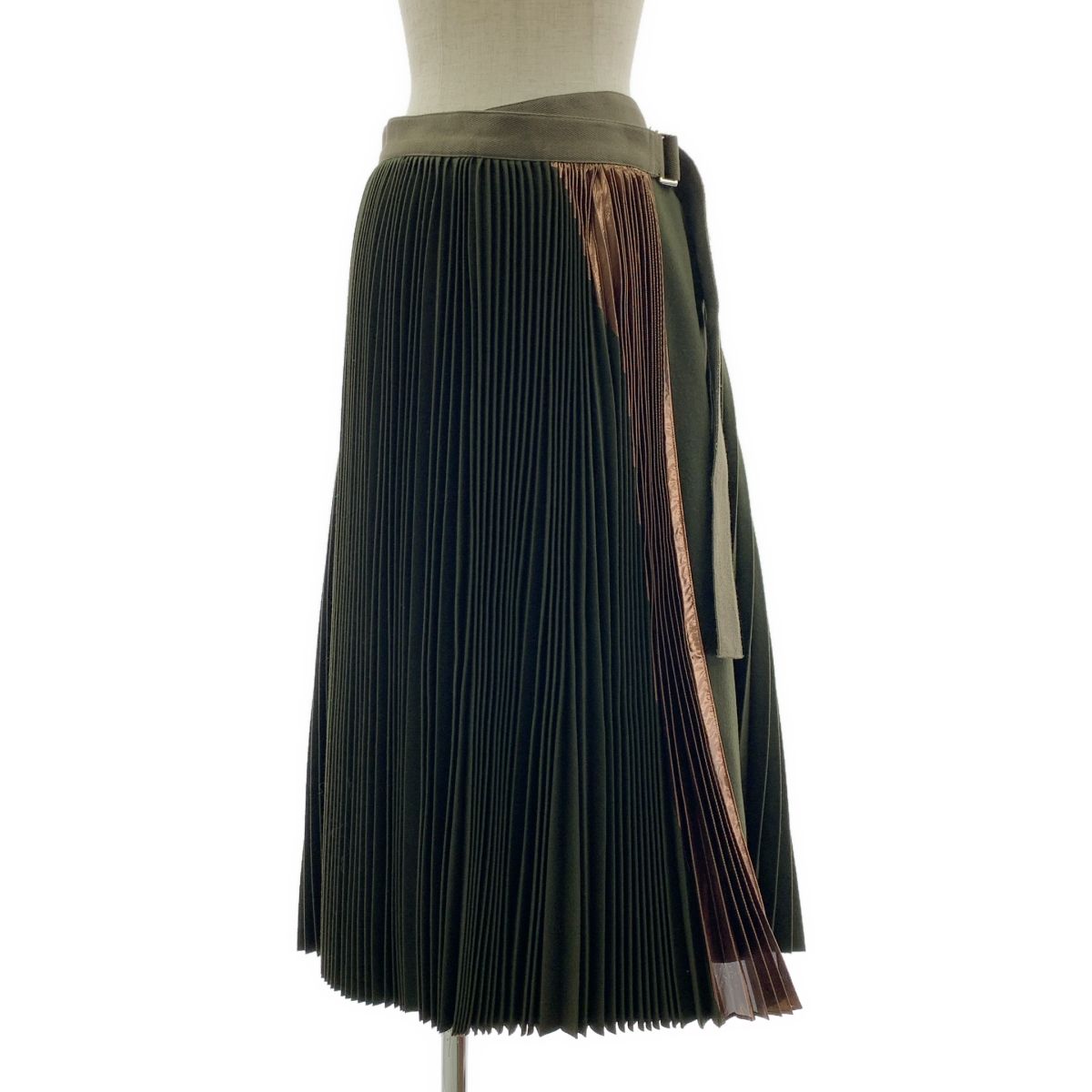 sacai サカイ 2016 AW ウール ベルテッド プリーツ ラップスカート 2 カーキ レディース