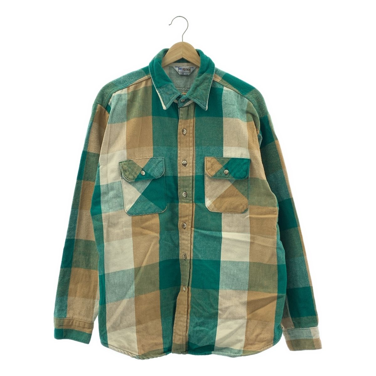 VINTAGE ヴィンテージ古着 1970 s FIVE BROTHER フランネル シャツ XL グリーン メンズ