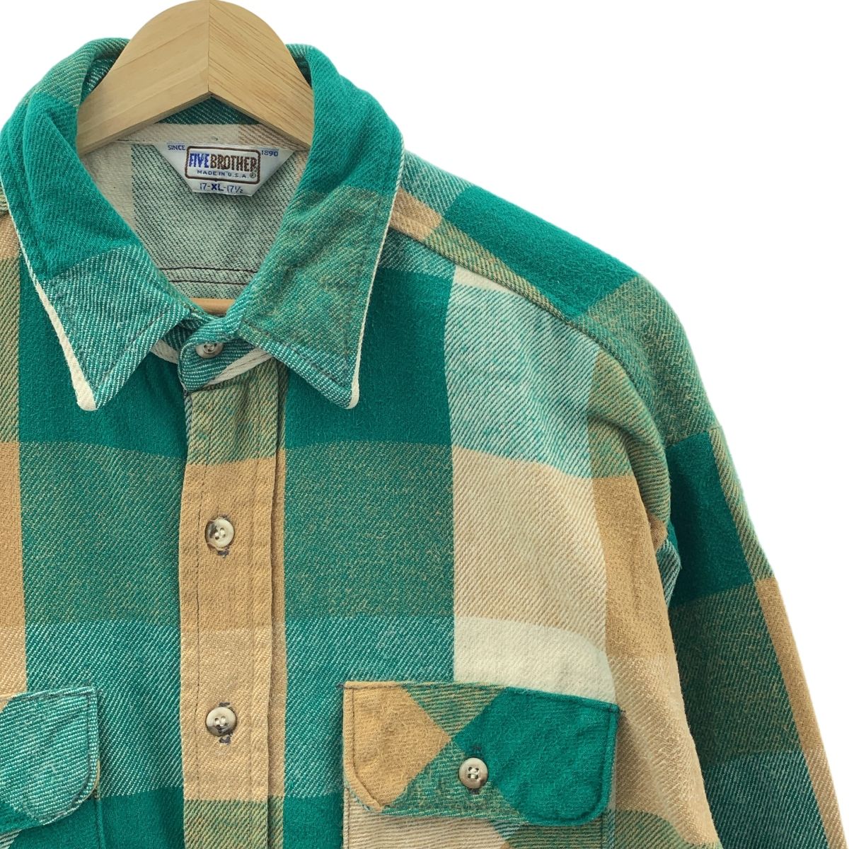 VINTAGE ヴィンテージ古着 1970 s FIVE BROTHER フランネル シャツ XL グリーン メンズ