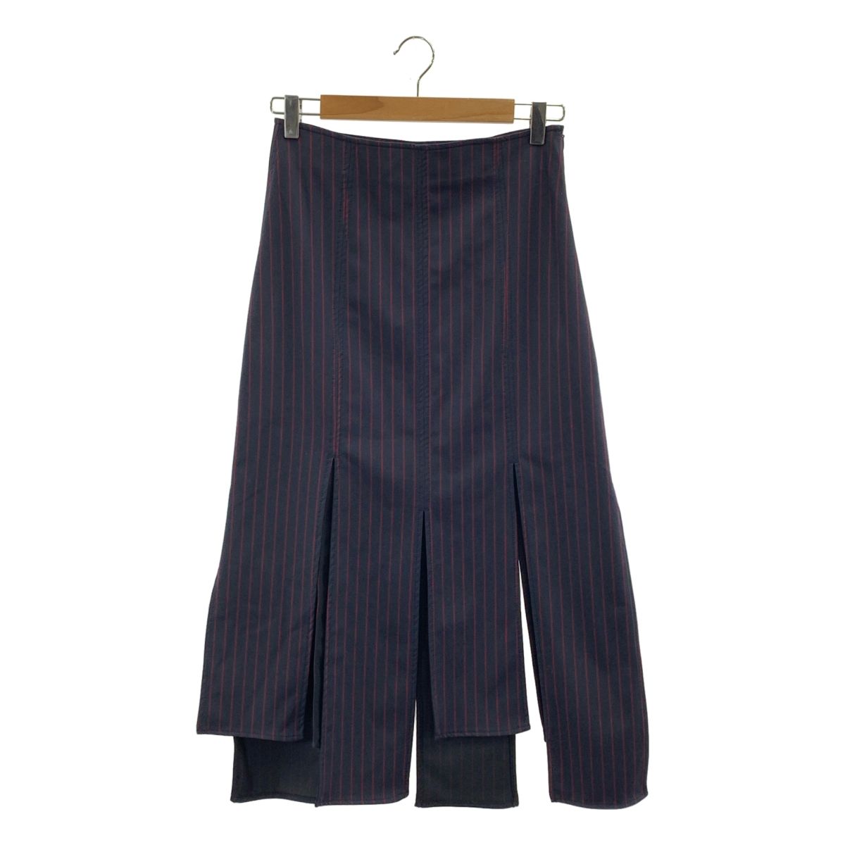 Ganni ガニー ストライプ フリンジ ロング スカート 36 ネイビー レッド レディース