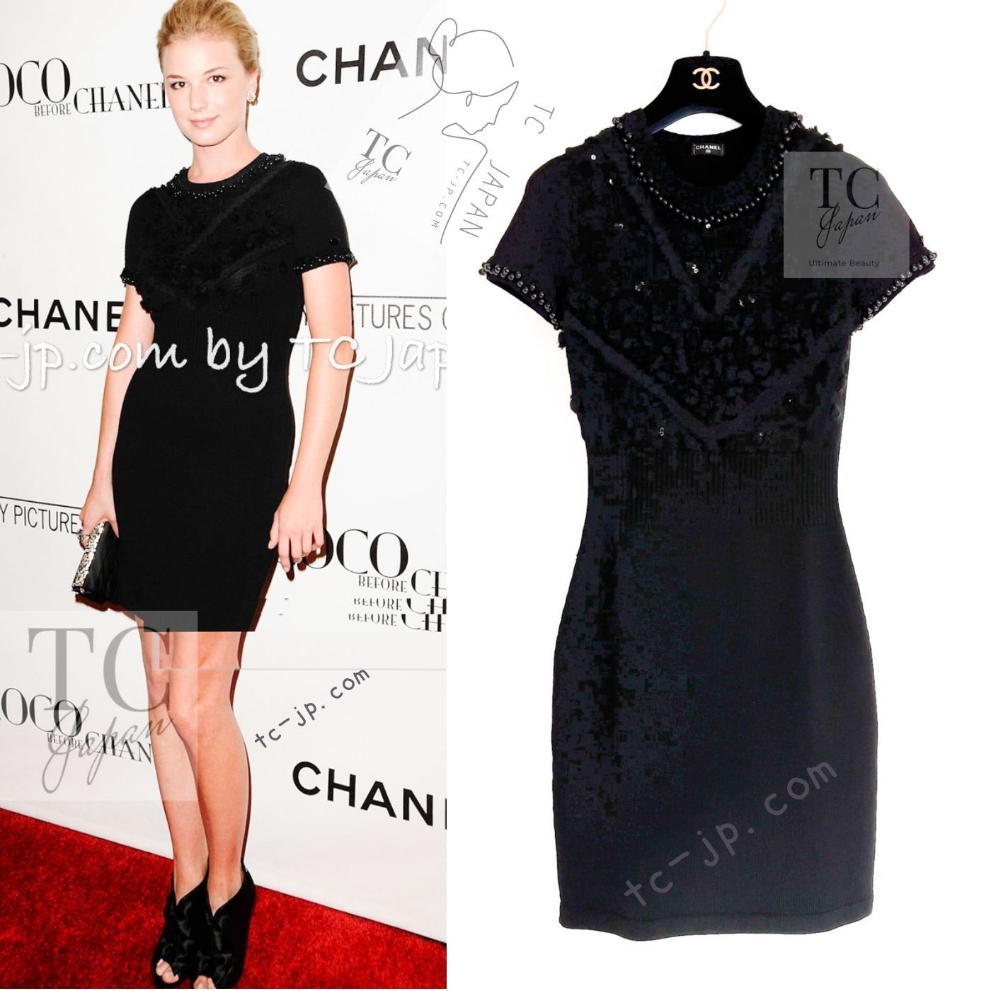 シャネル ワンピース CHANEL ブラック ビジュー装飾 ウール 100 シャネル ワンピース CHANEL ブラック ビジュー装飾 ウール 100